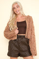 VERY J Shaggy Yarn Knit Zip Up Jacket Mocha