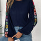 Embroidered Round Neck Long Sleeve Top