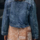 Button Up  Collared Neck Distressed Denim Jacket