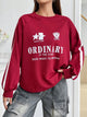 Letter Graphic Round Neck Long Sleeve Sweatshirt Deep Red