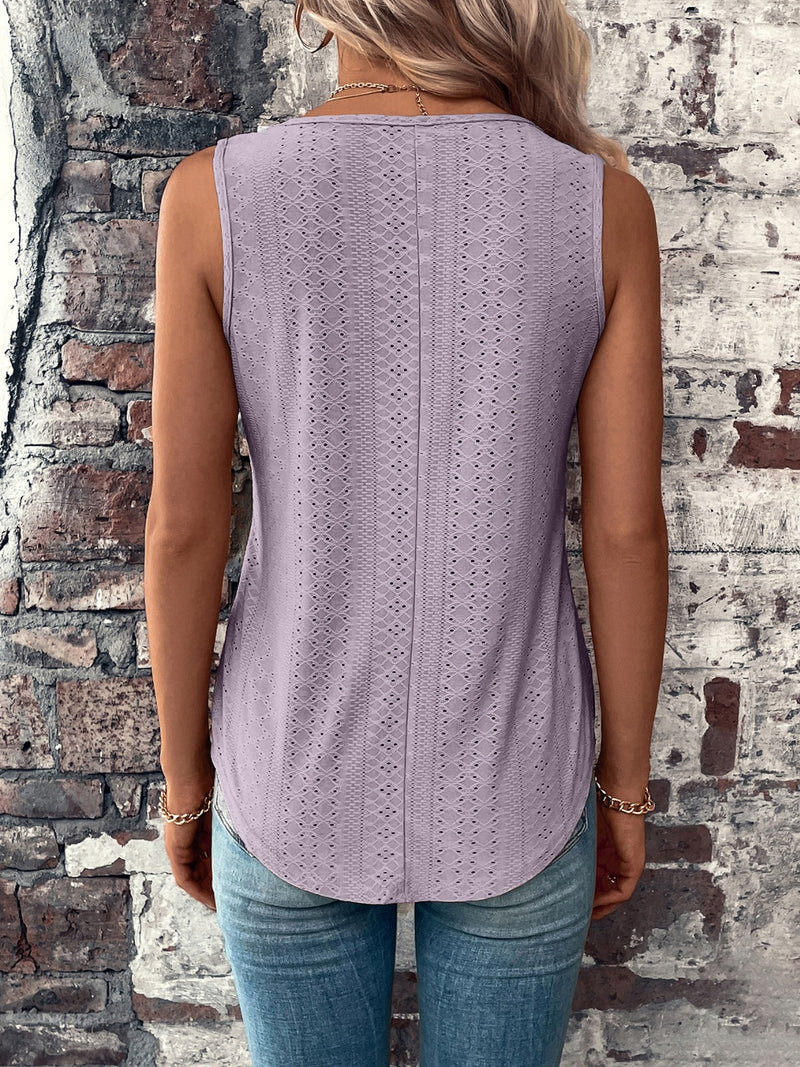 Eyelet V-Neck Wide Strap Tank