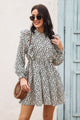 Printed Ruffle Trim Smocked Long Sleeve Mini Dress Cream