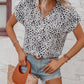 Printed V-Neck Short Sleeve Blouse