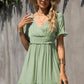 Smocked Waist Flounce Sleeve Ruffle Hem Dress