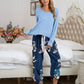 Round Neck Top and Printed Pants Lounge Set