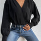 Perfee Surplice Ruched Long Sleeve Bodysuit