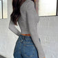 Buttoned V-Neck Long Sleeve T-Shirt