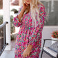 Floral Smocked V-Neck Flounce Sleeve Dress