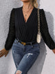 Perfee Surplice Long Sleeve Bodysuit Black
