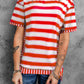 Full Size Contrast Stitching Striped Round Neck T-Shirt