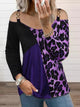 Full Size Leopard Cold Shoulder Long Sleeve T-Shirt Pink Purple