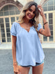 Ivy Lane Pearl Detail Notched Short Sleeve Blouse Light Blue