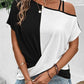 Contrast Asymmetrical Neck Short Sleeve T-Shirt