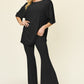 Double Take Full Size Round Neck Drop Shoulder T-Shirt and Flare Pants Set