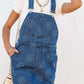 Flower Wide Strap Denim Overall Dress with Pockets