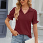 Eyelet Johnny Collar Short Sleeve Blouse