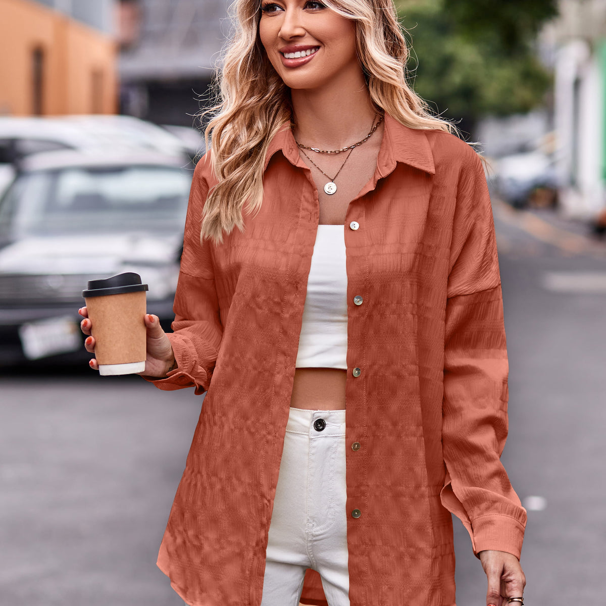 Dropped Shoulder Longline Shirt Caramel