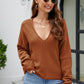 V-Neck Drop Shoulder Long Sleeve Knit Top