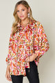 Double Take Full Size Printed Button Up Long Sleeve Shirt Tangerine