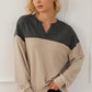 Color Block Notched Long Sleeve Sweatshirt