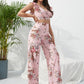 Printed Surplice Cap Sleeve Top and Pants Set