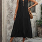 Decorative Button Notched Sleeveless Dress