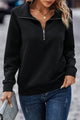 Half Zip Collar Solid Color Long Sleeve Sweatshirt Black