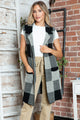 Plaid Lapel Collar Sleeveless Cardigan Black