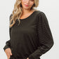 BiBi Round Neck Polka Dot Lantern Sleeve Top