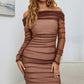 Off-Shoulder Ruched Long Sleeve Tulle Dress