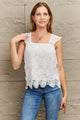 Perfee Lace Detail Square Neck Tank Top White