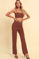 Chain Detail Cropped Cami and Straight Leg Pants Set Caramel