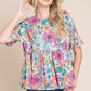 BOMBOM Floral Round Neck Short Sleeve Blouse