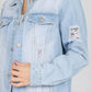 American Bazi Letter Patched Distressed Denim Jacket