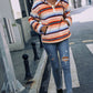 Striped Quarter Zip Dropped Shoulder Sweatshirt