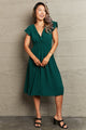Tied Smocked Waist Flutter Sleeve Dress Dark Green