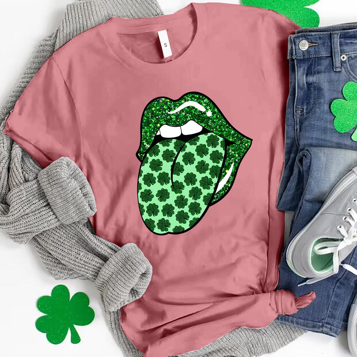 Saint Patrick's Day Round Neck T-Shirt Pink Purple