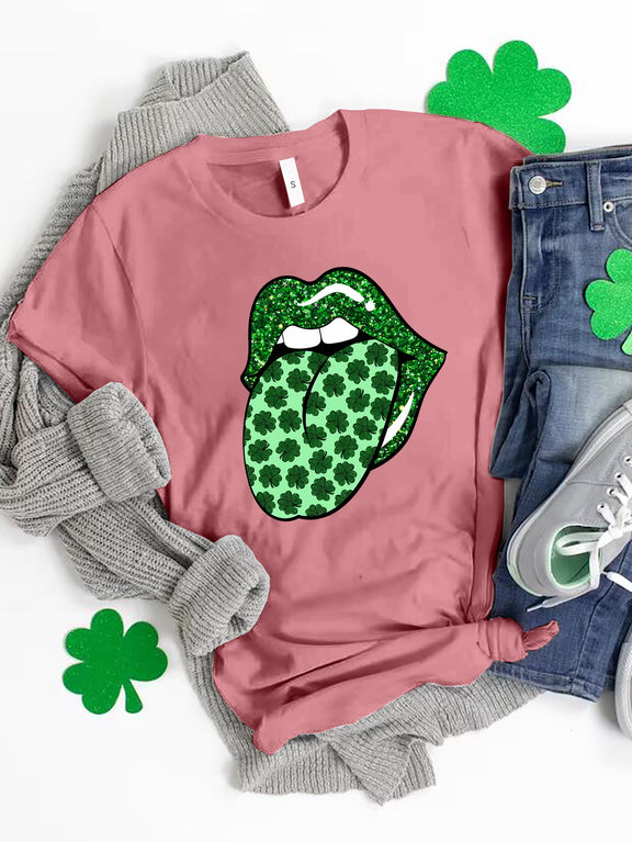 Saint Patrick's Day Round Neck T-Shirt Pink Purple