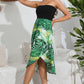 Botanical Print Strapless Tulip Hem Dress