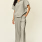 Double Take Full Size Texture Half Zip Short Sleeve Top and Pants Set