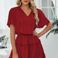 Tie Neck Frill Trim Short Sleeve Mini Dress