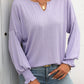 Mandy Textured Notched Lantern Sleeve T-Shirt