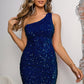 Sequin One-Shoulder Sleeveless Dress