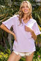 BiBi V-Neck Short Sleeve Blouse Lavender