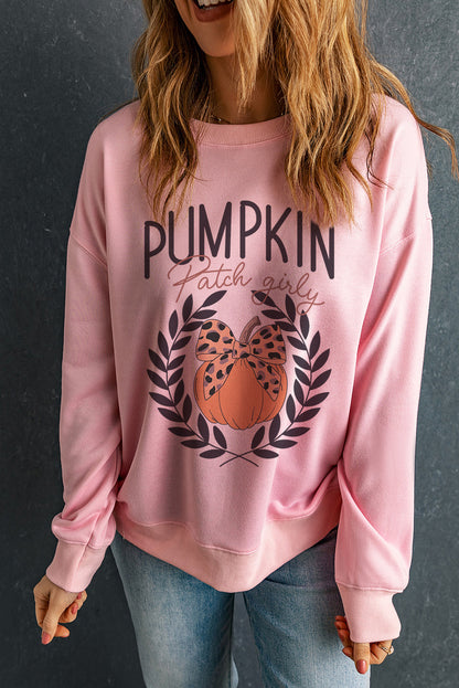 Pumpkin Round Neck Long Sleeve Sweatshirt Blush Pink