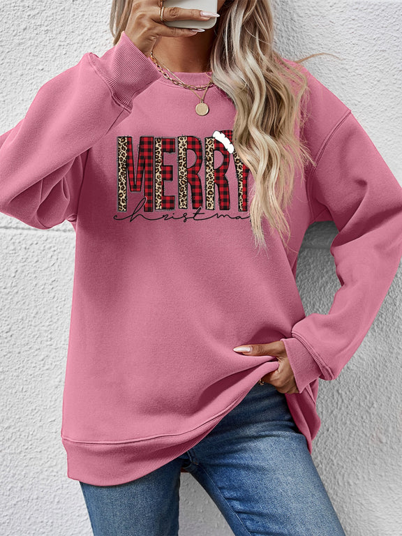 MERRY CHRISTMAS Round Neck Long Sleeve Sweatshirt Moonlit Mauve