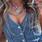 Buttoned V-Neck Denim Top