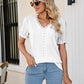 Eyelet Flounce Sleeve Scalloped V-Neck Top