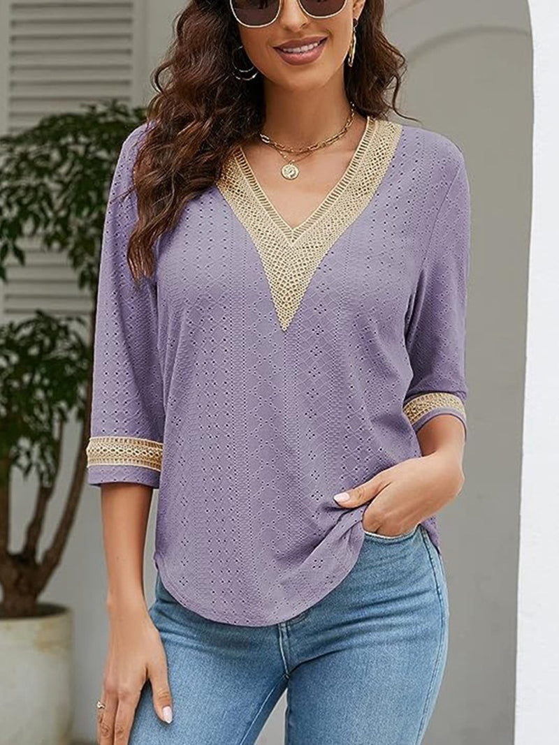 V-Neck Eyelet Blouse