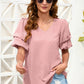 Swiss Dot V-Neck Short Sleeve Blouse